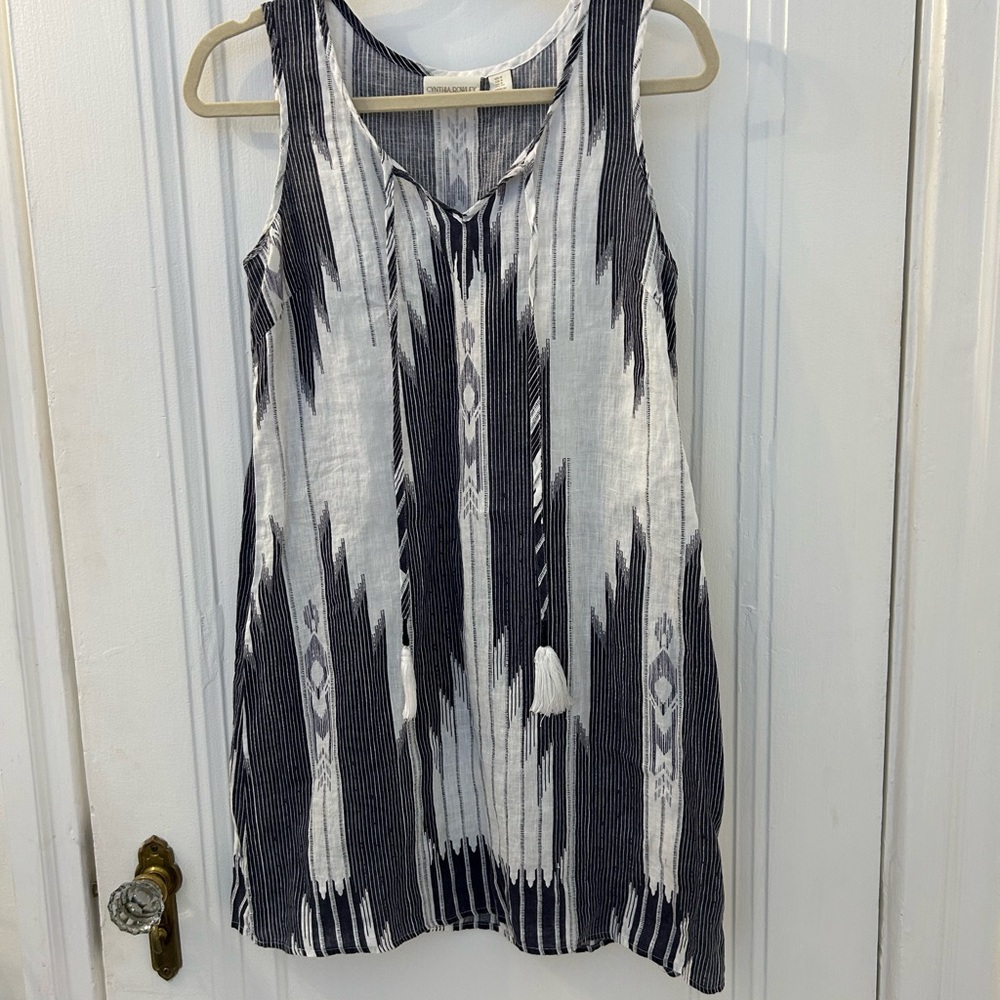Cynthia Rowley Black & White Patterned Sleeveless Mini Dress